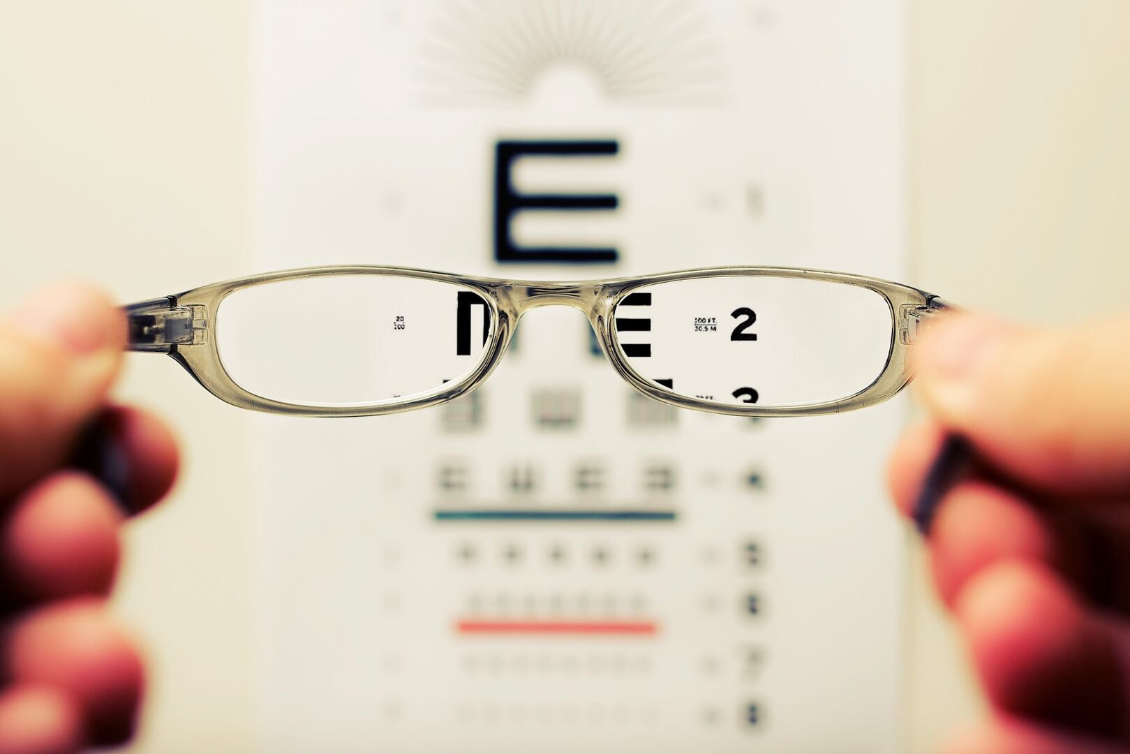 Glasses where reading chart is blurry everywhere other then through the glasses lens